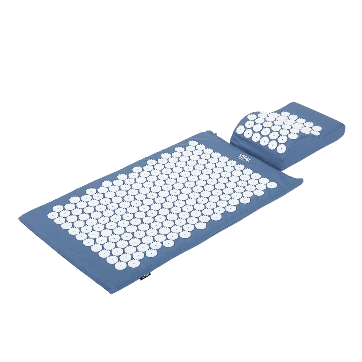 Bodynova Vital Akupressurmatte Set mit blauer Matte und weißem runden Kissen für Entspannung und Muskelentspannung.
