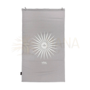 Graue vital outdoor schlafmatte mit weißem sunburst logo und vital akupressurmatte set für spannung und rücken
