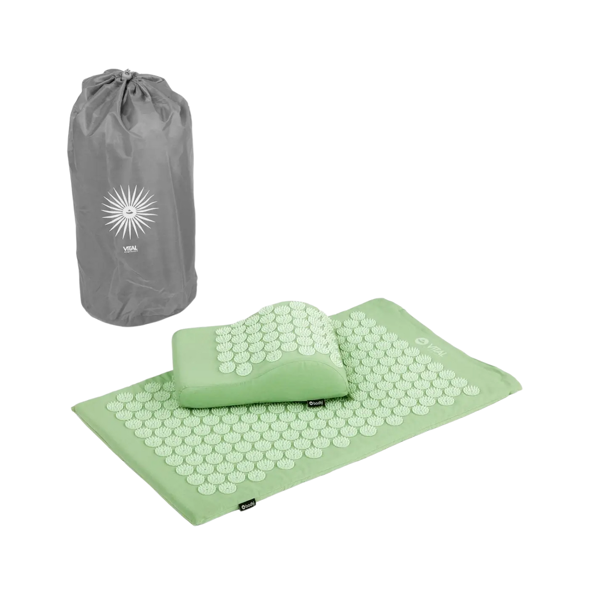 VITAL Akupressurmatte Set von Bodynova mit pastelgrüner Matte und hellgrünem Kissen, entspannende Akupressur für zuhause