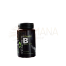 Black plastic bottle of feels supreme vitamin b komplex 60 kapseln with green text for gesunde haut and gehirnfunktion
