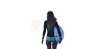 Eine frau in schwarz langarmshirt und hellblauen bikinihosen hält ein weißes surfbrett vor einer vitamin d3 präparation von ancient purity in miron violet glas