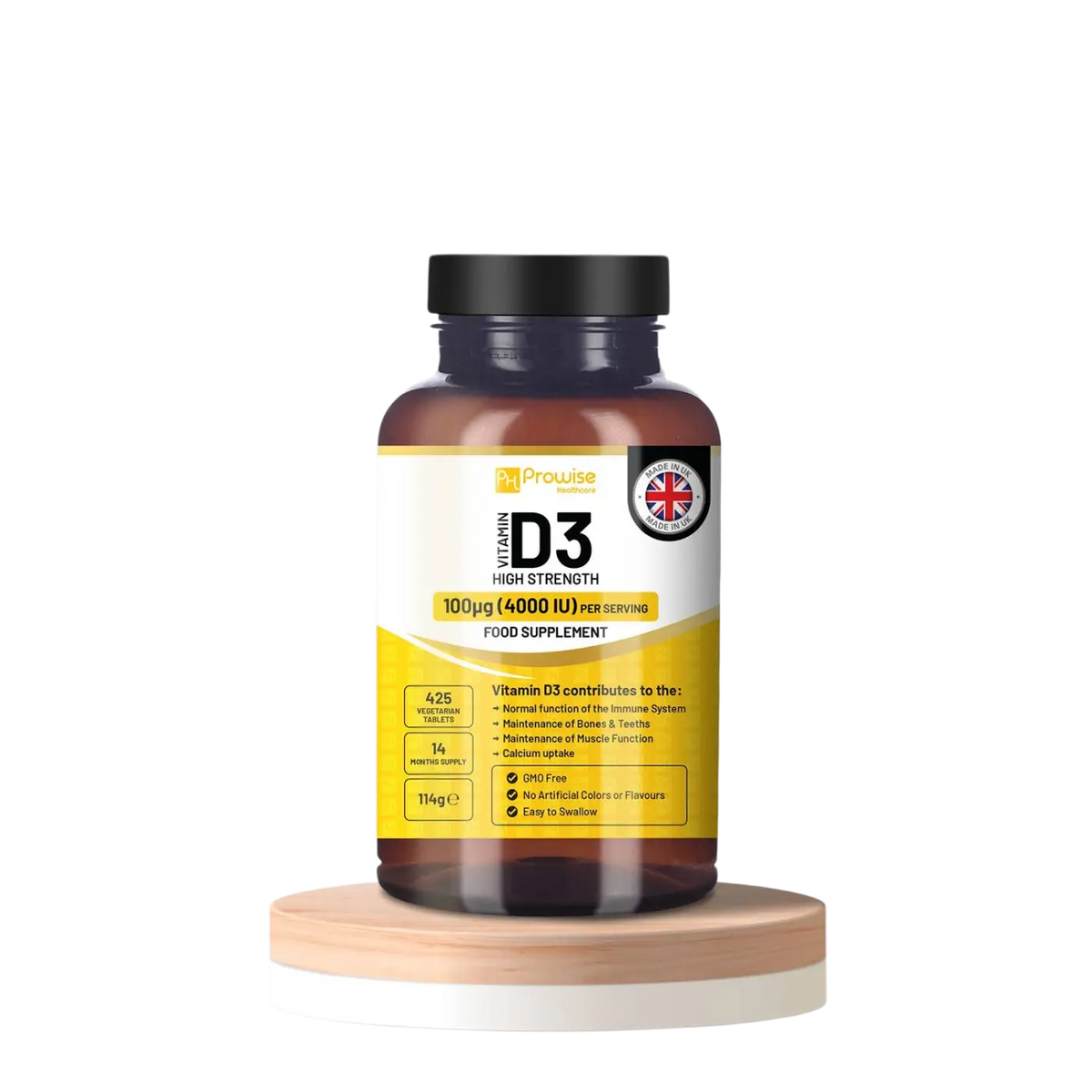 Hochdosierte Vitamin D3 4000 IE Tabletten von Prowise Healthcare, Nahrungsergänzung, 14 Monate Vorrat, in Tablettenform