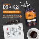 Braune glasflasche mit orange schwarzem label prowise vitamin d3 und k2 kombination von vitamin vegetarische tabletten