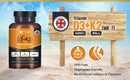 Bernsteinfarbene glasflasche mit schwarzem verschluss und orangefarbenem etikett von prowise healthcare, vitamin d3 und k2 mk7 kombination von vitamin in vegetarischen tabletten