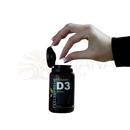 Schwarze feelssupreme glasflasche vitamin d3 5000i kapseln mit weißen pills zur unterstützung des immunsystems