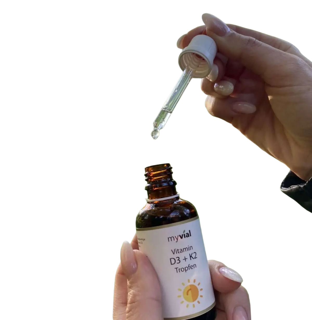 Nahrungsergänzung Vitamin D3 + K2 Tropfen von myvial, überdosiert mit 1000 IE, in MCT-Öl, Premium K2Vital® von Kappa