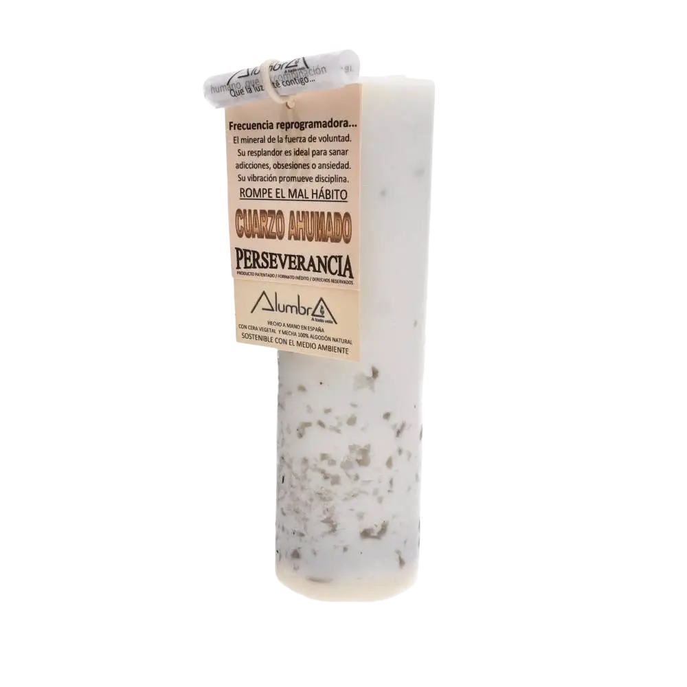 Handgemachte Kerze mit Rauchquarz von Vives de la Cortada S.L, elegante Kerze mit Kristall und warmem Licht.