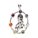 Ganesha-Körperanhänger aus Schmuck mit BP-Chakra-Mineralien, detailreiche goldene Figur auf farbigen Edelstein-Hintergrund