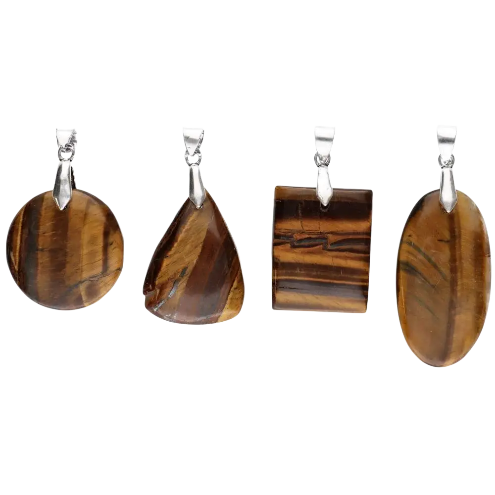 Tigerauge Cabochon Anhänger aus Schmuck von Vives de la Cortada S.L, mit glänzendem, goldbraunem Edelstein auf silbernem Kettenanhänger