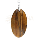 Oval geformter tigerauge cabochon anhänger mit polierter goldbrauner oberfläche und silberfarbener öse für innere stärke
