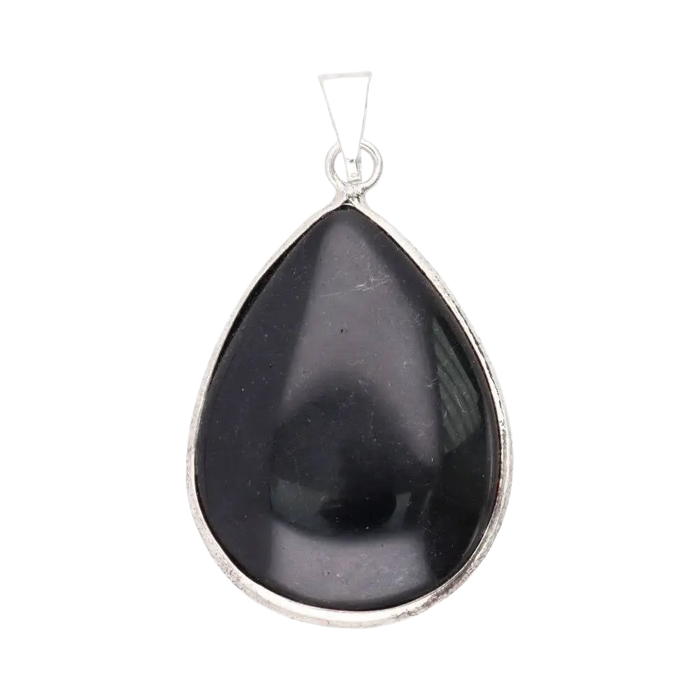 Schmuck: Tröpfchenförmiger Anhänger aus Obsidian von Vives de la Cortada S.L, detailreiche schwarze Edelstein-Design.