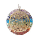 Orgonit Chakra Anhänger „Blume des Lebens“ von Vives de la Cortada SCP, bunter Anhänger mit symbolischer Blume des Lebens.