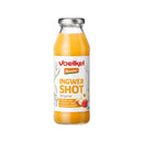 Voelkel Ingwer Shot, Demeter, Flasche mit goldgelbem Ingwersirup und Etikett, natürlicher Ingwer-Geschmack, Bio-Qualität