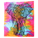 Vibranter wandbehang ritualtuch mit einem aufwendigen elefantendesign in regenbogenfarben aus baumwolle 200x210cm