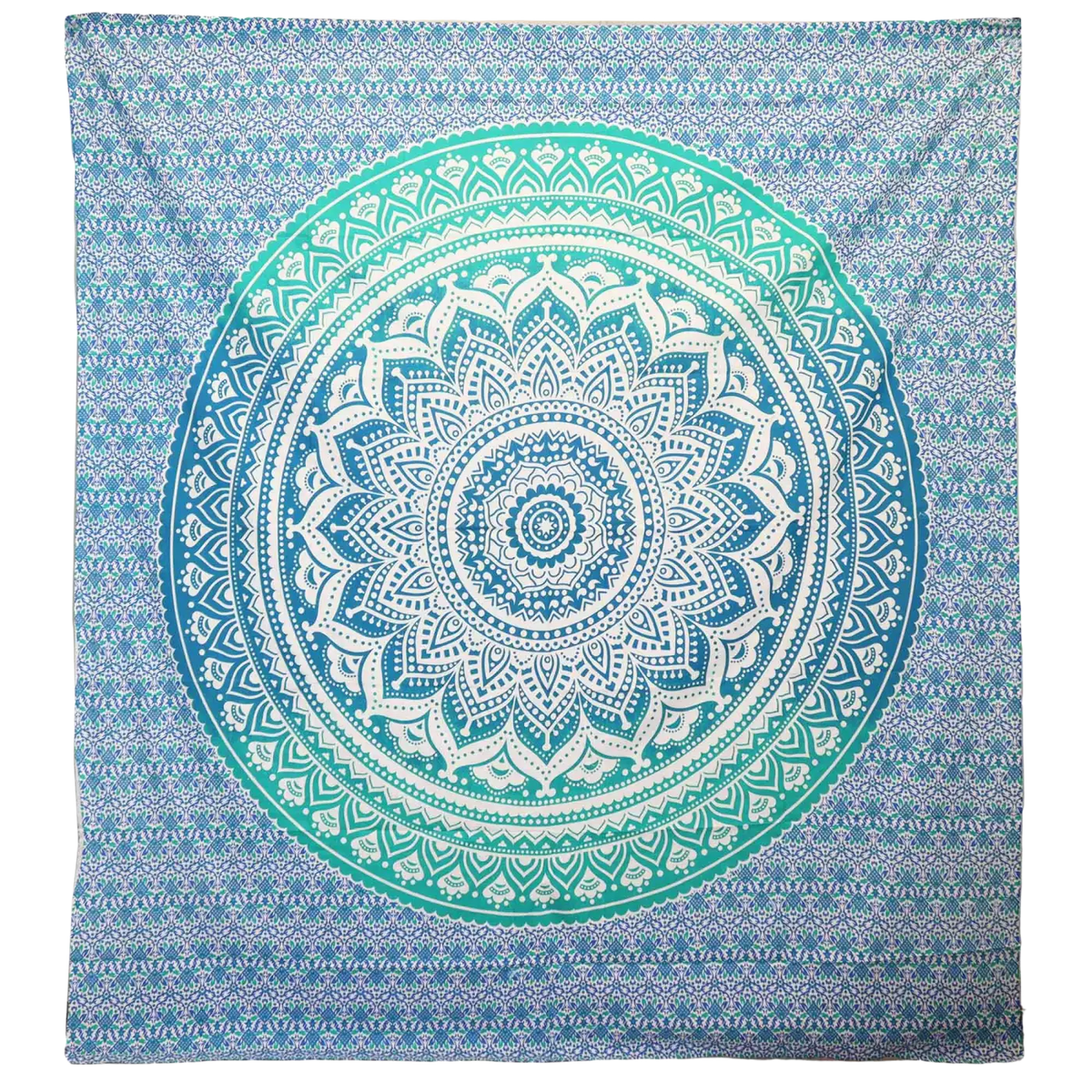 Grüner Wandteppich Ritualtuch Wandbehang mit Mandala-Design, 212x193 cm, von AW Artisan.