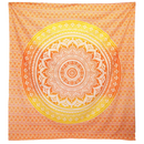Wandteppich mandala umrao tapestry in vibrant orange and yellow gradient with white intricate patterns from mana shop