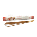Weihrauch mit himalaya-salz in weiß-rotem karton mit mineralbild zur raumreinigung von green tree mana shop