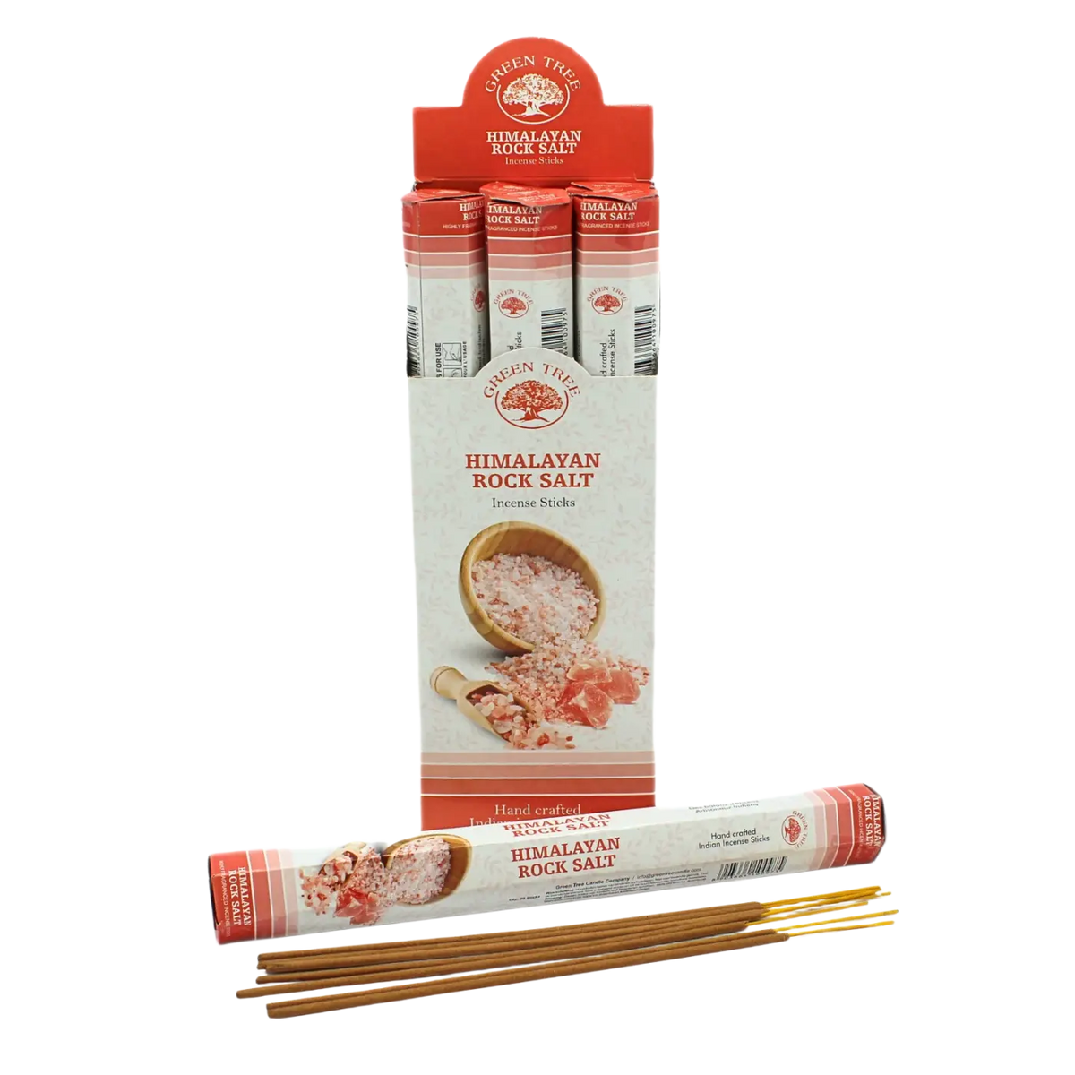 Green Tree Räucherstäbchen mit Himalaya-Salz für Raumreinigung und Achtsamkeit, sichtbare Räucherstäbchen und Himalaya-Salz.