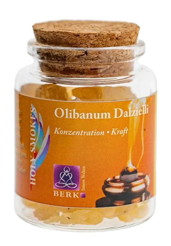 Weihrauch Olibanum Dalzielli im Glas, Räucherware von Dessauer, aus Boswellia dalzielli, feine Weihrauch-Räucherkerze in Glas