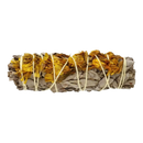 Weißer salbei mit gelben sinuaten getrocknete blumen gebündelt und mit weißer schnur im mana shop image to zoom