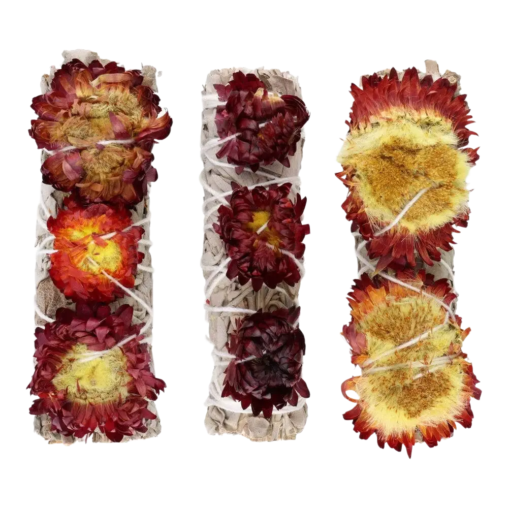 Weiße Salbeiblätter mit Siempreviva, handgewickelte Räucherwaren von Vives de la Cortada SCP, für Räucherzwecke.