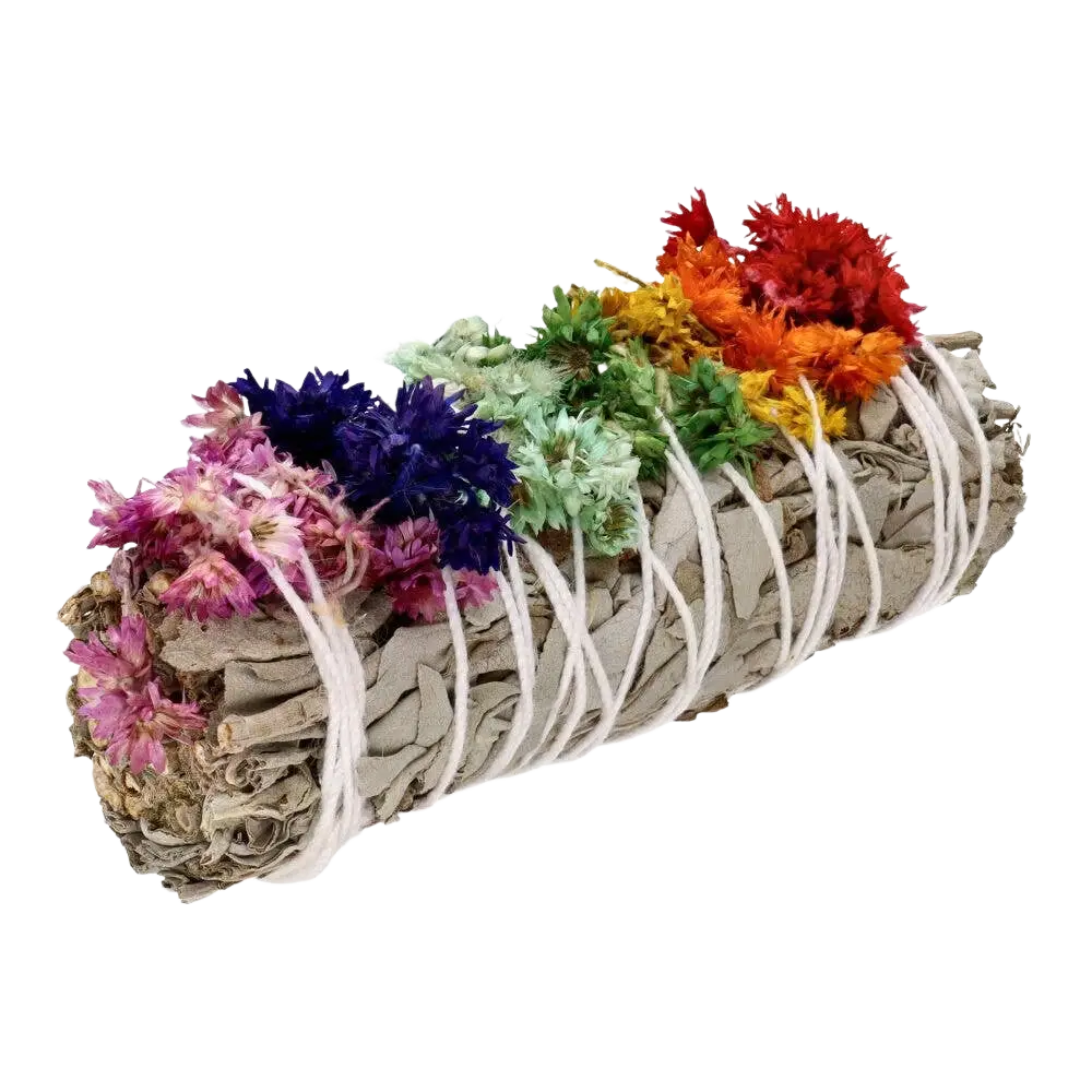 Weißer Salbei mit Verbasco, getrocknete bunte Blumen, Räucherwaren, von Vives de la Cortada SCP, für Räucherzeremonien