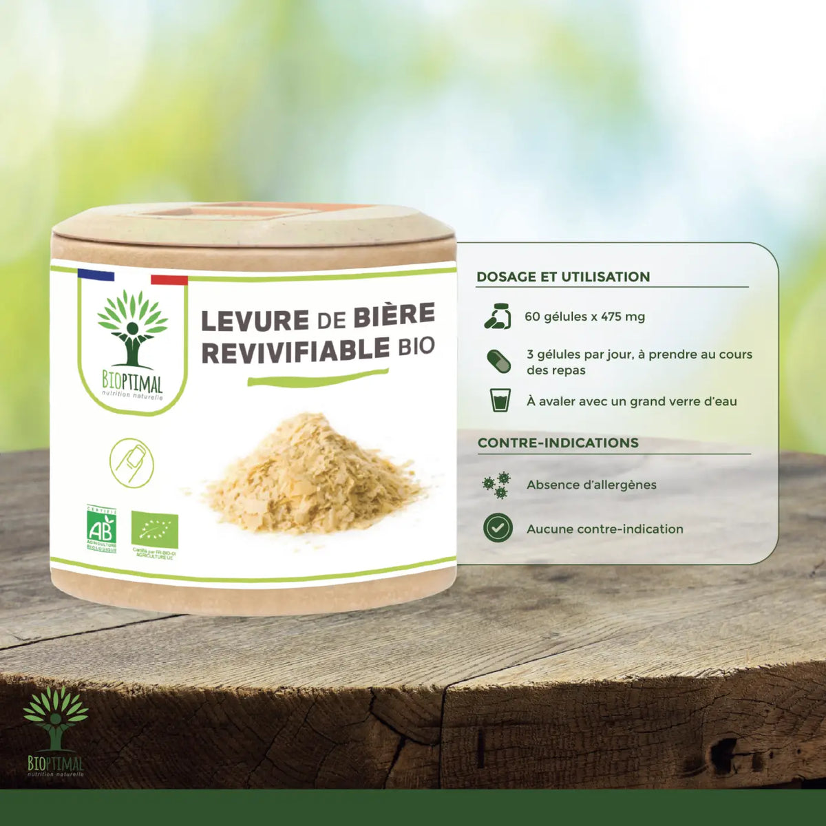 Wiederbelebbare Bio-Bierhefe in Kapseln von Bioptimal, für Haut, Haare, Nägel, Verdauung und Immunsystem, 400mg.