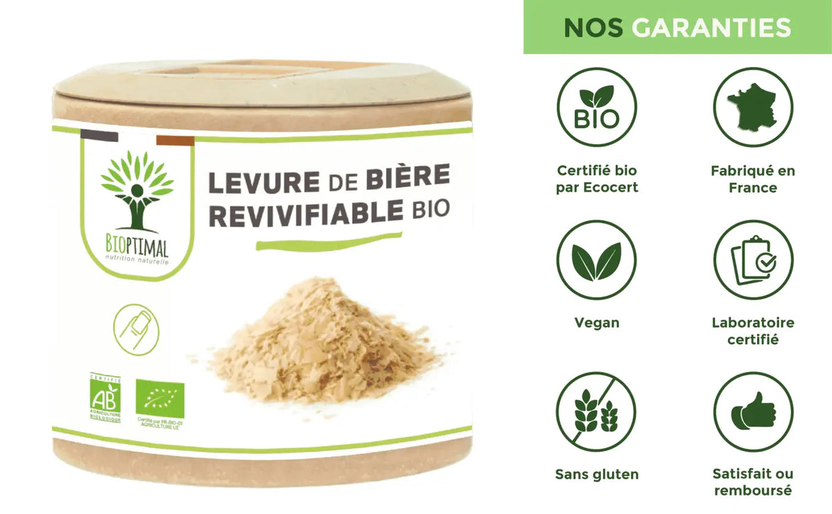 Wiederbelebbare Bio-Bierhefe in Kapseln von Bioptimal, für Haut, Haare, Nägel, Verdauung und Immunsystem, 400 mg.