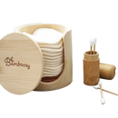 Bamboozzy bambus-wattestäbchen behälter aus naturholz mit graviertem logo für nachhaltige nagellack- und make-up pflege