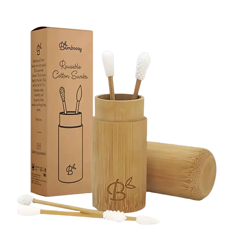 Wiederverwendbare Bambus-Wattestäbchen aus 100% Bio-Bambus, plastikfrei für Make-up und Nagellack, nachhaltige Körperpflege von Bamboozy.