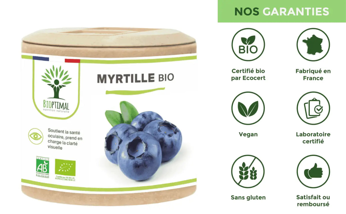 Bioptimal Wilde Bio Blaubeere Myrtille Nahrungsergänzung in Kapseln zur Unterstützung der Augengesundheit, Nahaufnahme der Kapseln
