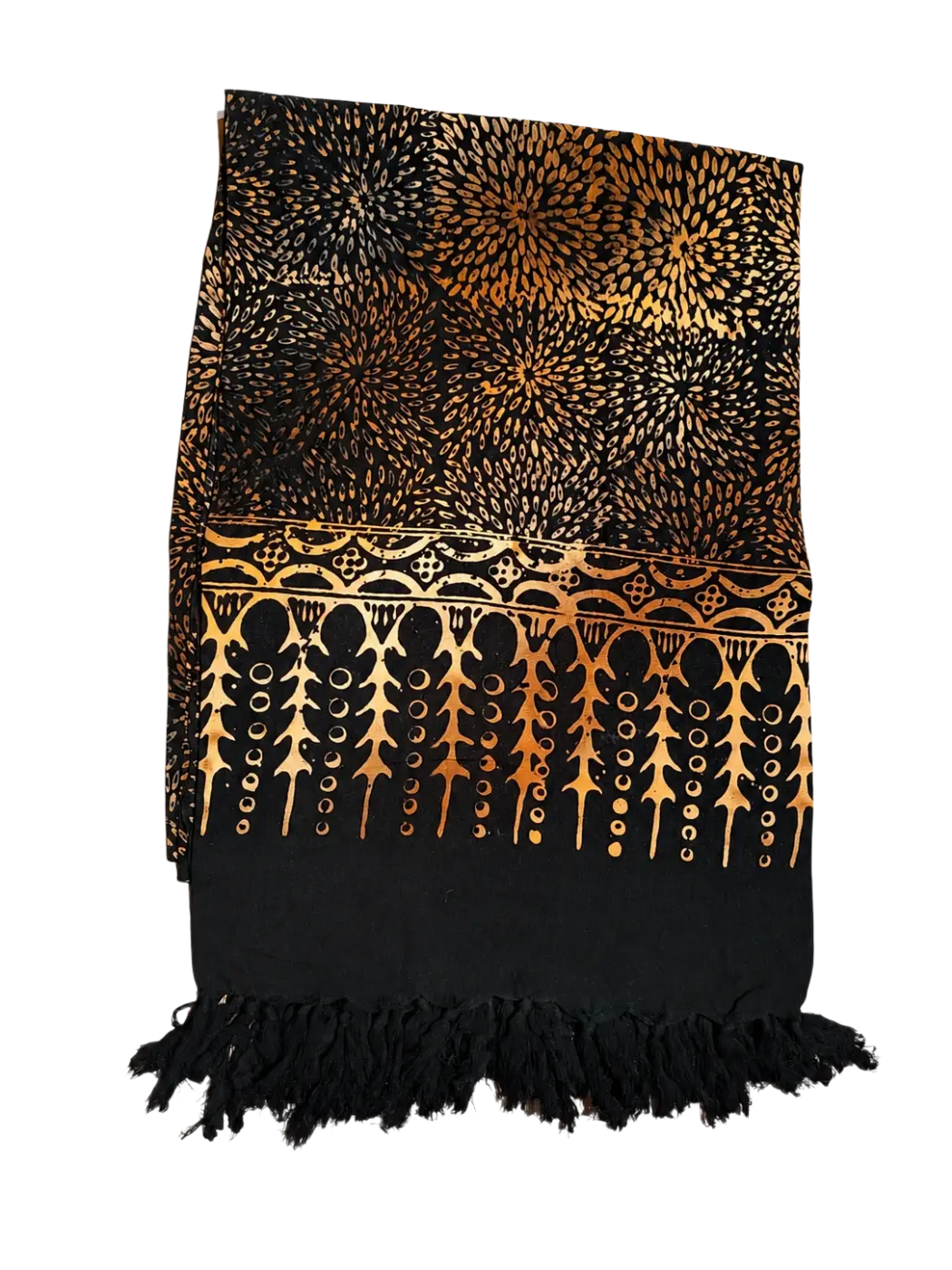 Schwarzes Wüstenblume Lunghi Sarong Pareo Tuch, 160x115cm, bequemes Hamamtuch von Mana Shop, zeigt detaillierte Stoffstruktur