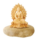 Weißer Buddha Dekoration, 10 cm, aus Yak & Yeti, symbolisiert Ruhe, Achtsamkeit und spirituelle Kraft, auf einem Tisch platziert