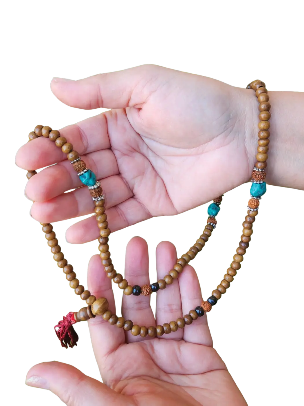 Yak & Yeti Gebetskette aus Perlen mit Quasten, handgefertigtes Schmuckstück für spirituelle Rituale, Halskettenlänge 27 cm