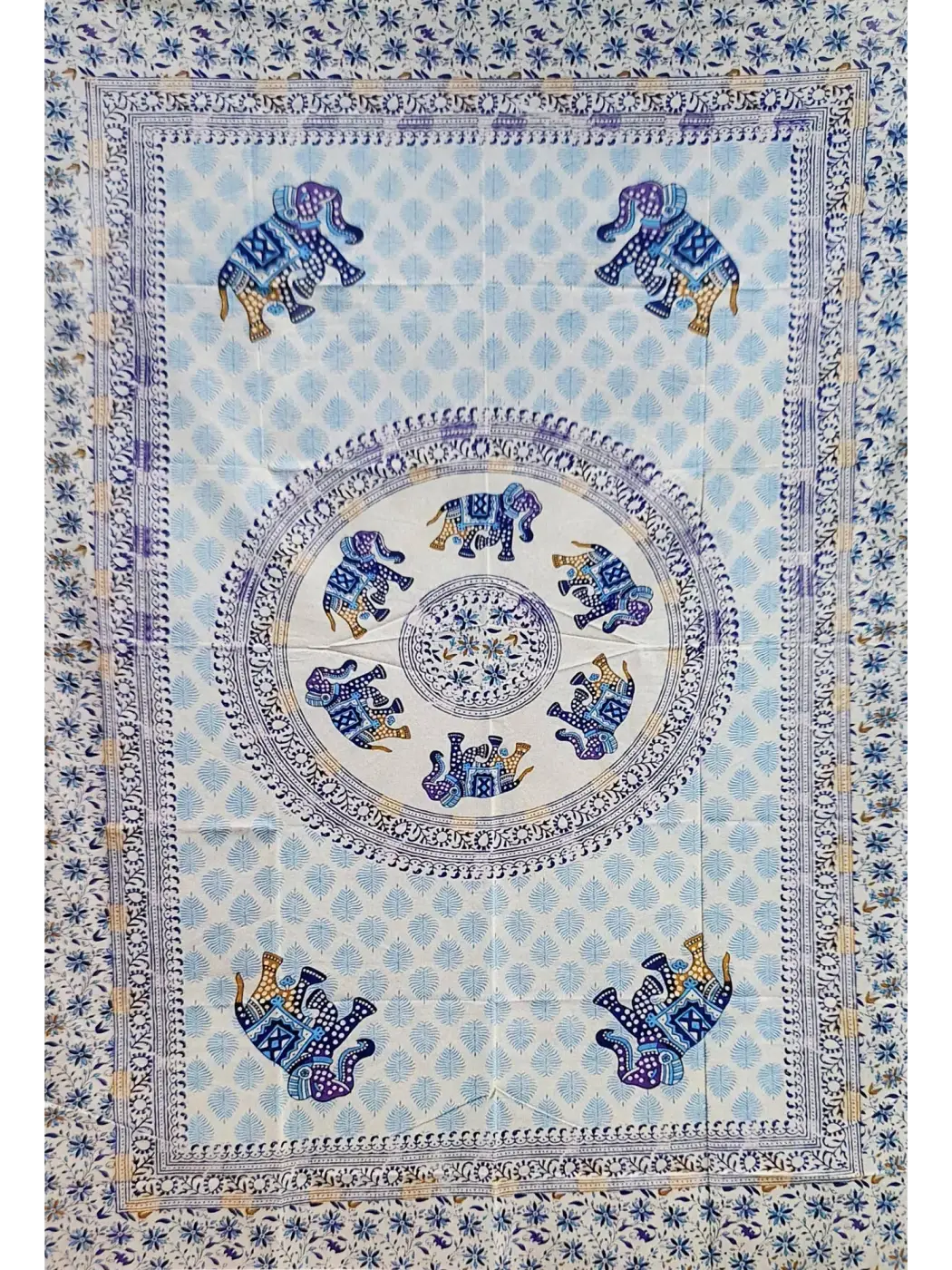 Mandala-Wandteppich von Yak & Yeti mit Elefantenmuster, 213 x 137 cm, natürlicher Baumwollstoff, bunte asiatische Dekoration