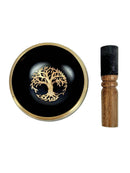 Schwarze Baum des Lebens Klangschale von Yak & Yeti, 10 cm Durchmesser, Musikinstrument mit kunstvollem Design