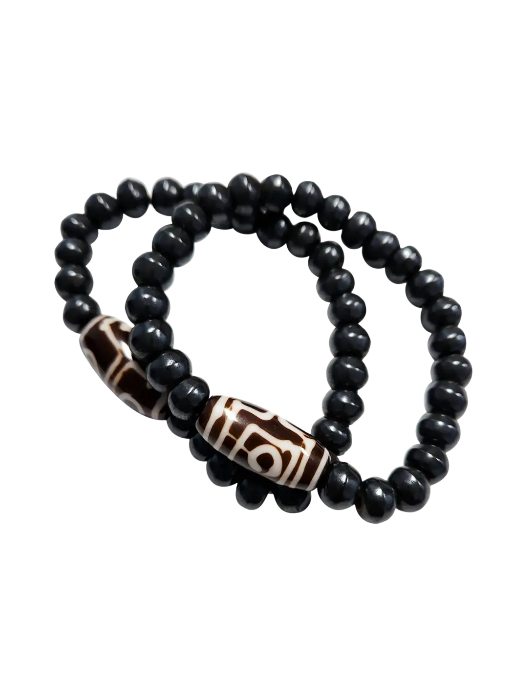 Recyceltes Knochen-Perlenarmband von Yak & Yeti, schwarzes Schmuckstück mit natürlichen Perlen, stilvoll und umweltfreundlich.