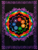 Regenbogen-Lotus-Chakra-Wandteppich Ritualtuch von Yak & Yeti, bunter Lotus- und Chakra-Muster, 213 x 137 cm