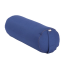 Blauer zylindrischer yoga bolster eco dinkel mit glatter stoffoberfläche und dezenter naht für yogapraxis