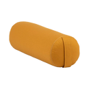 Ein weicher, senfgelber yoga bolster eco dinkel mit glattem stoffbezug und griff an einem ende