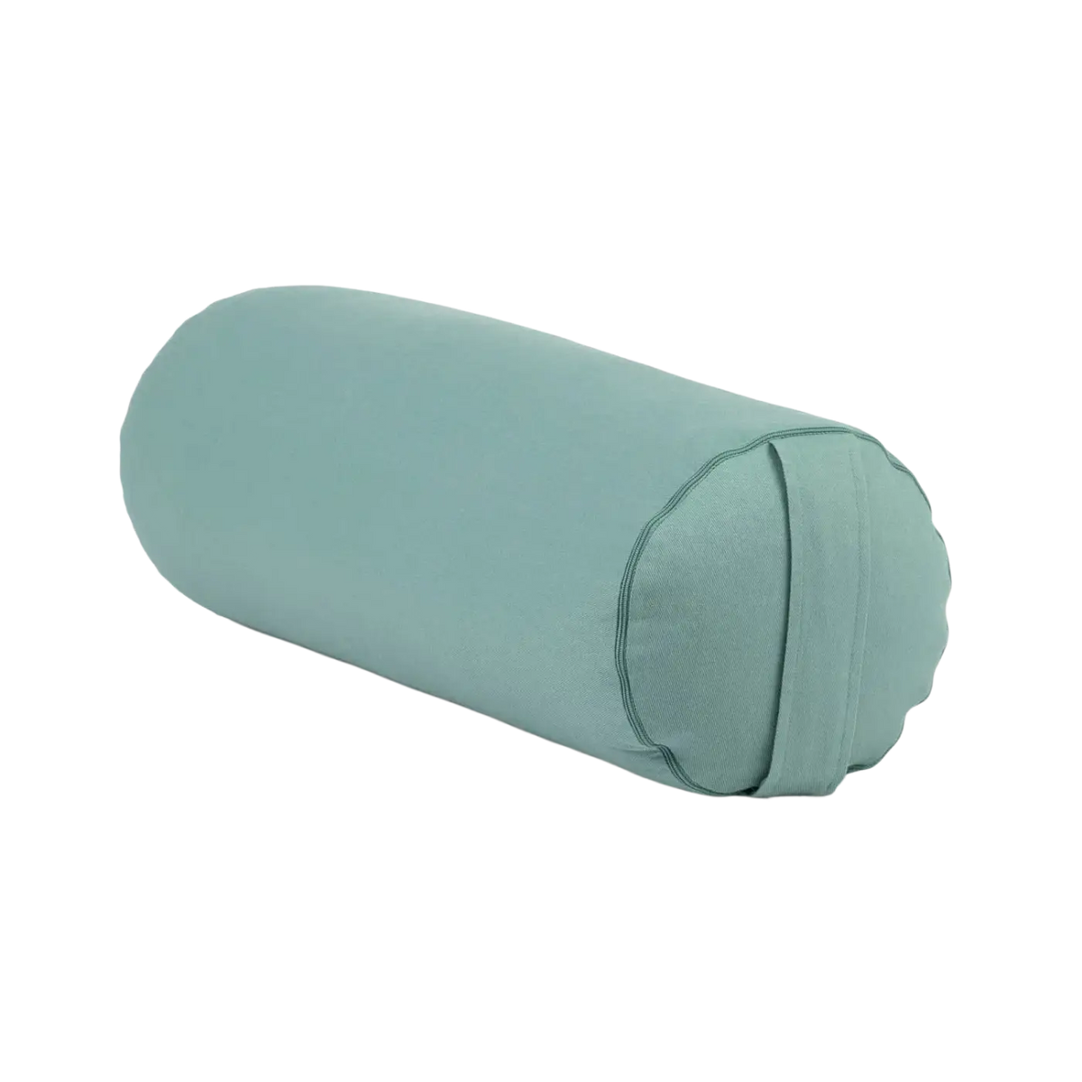 Yoga Bolster ECO Dinkel von Bodynova in Mineralblau mit weichem salbeigruenem Bezug, ideal für Yoga-Übungen und Entspannung.