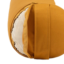 Mustardgelber yoga bolster eco dinkel aus leinwand mit rei verschluss und hellbeiger innenfüllung