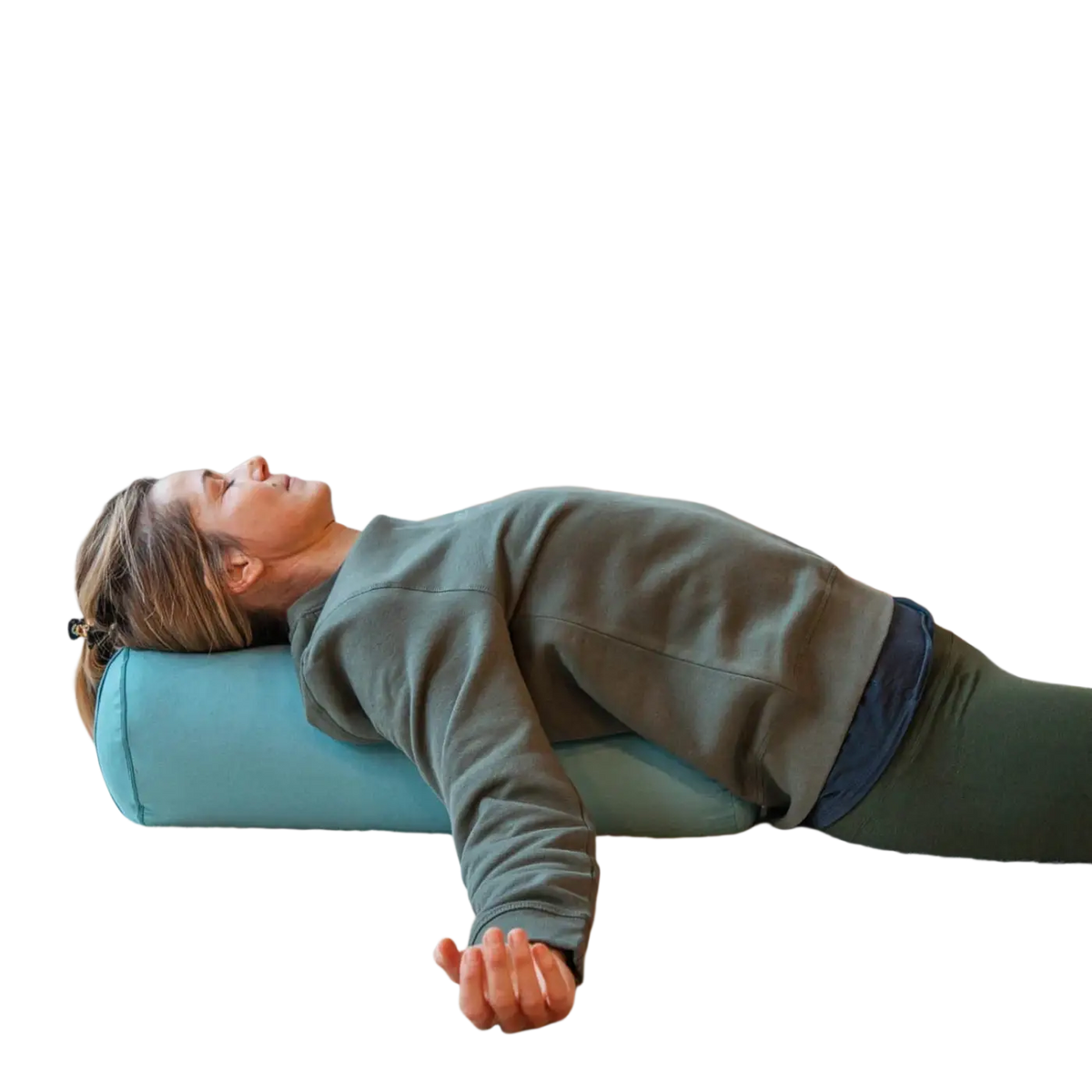 Bodynova Yoga Bolster ECO Dinkel in türkis, zylindrischer Yoga-Polster für Entspannung und Unterstützung.