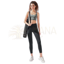 Graues sport-bh mit stützendem design und verstellbaren trägern passend zu yoga leggings schwarz aus ultra-soft yula stoff