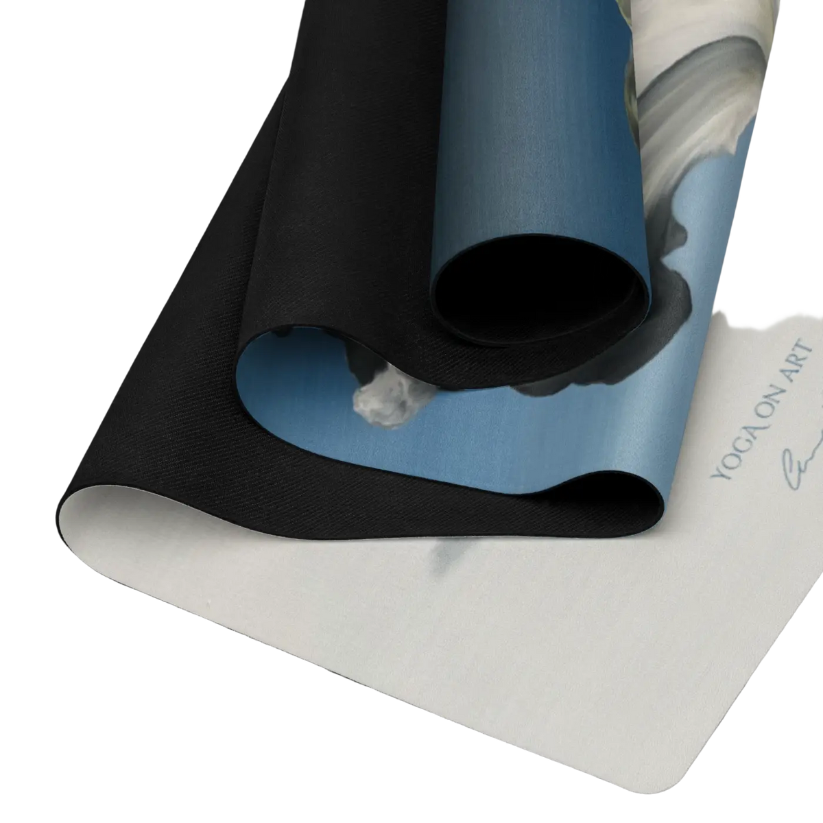 Bodynova Yoga on Art Matte Cloud Flower, blaue und schwarze Yogamatte mit Blumenmuster, ideal für Yoga-Übungen, rutschfest und bequem