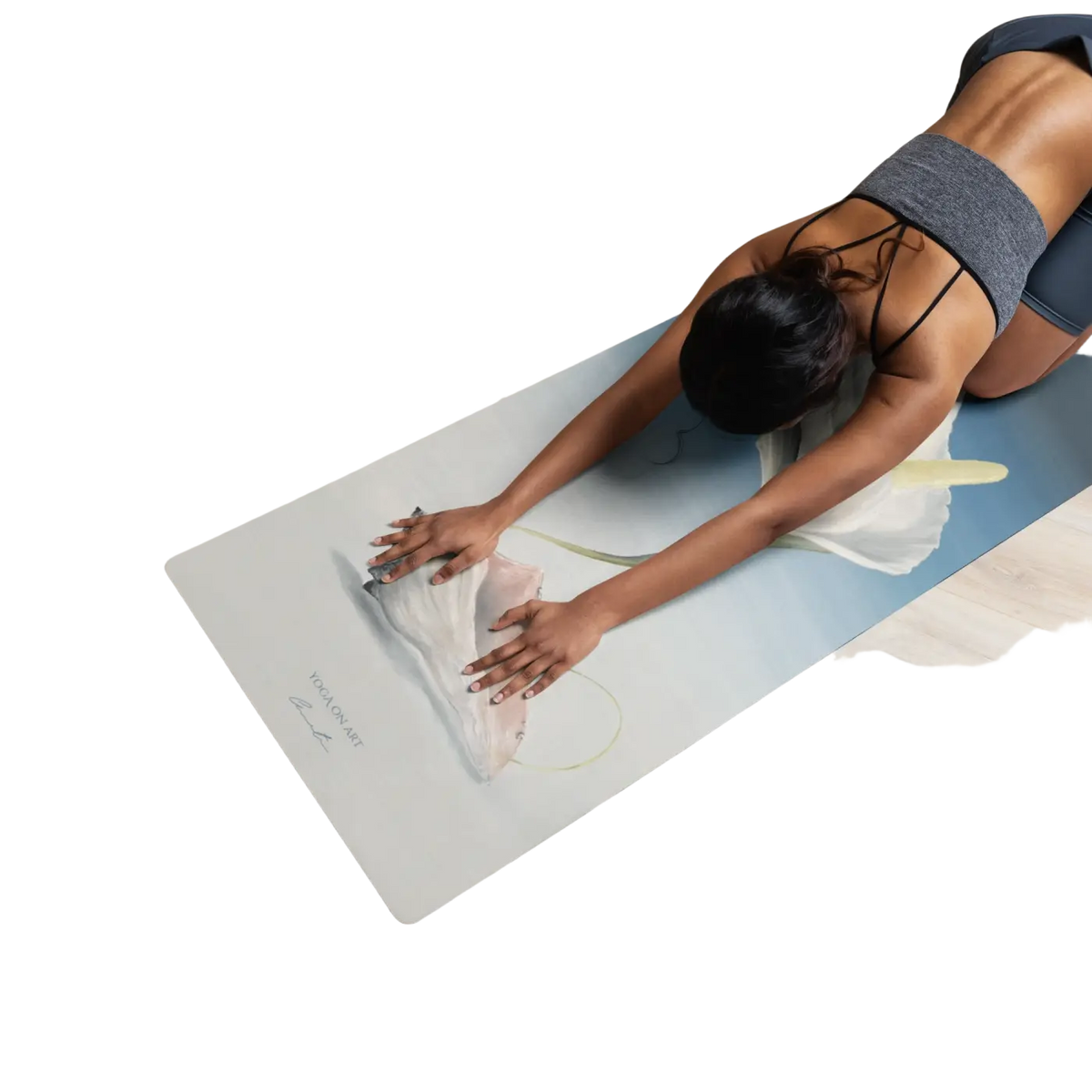 Bodynova Yoga on Art Matte Cloud Flower, helleblaue Yogamatte mit Blumenmuster für Yoga und Fitness-Übungen