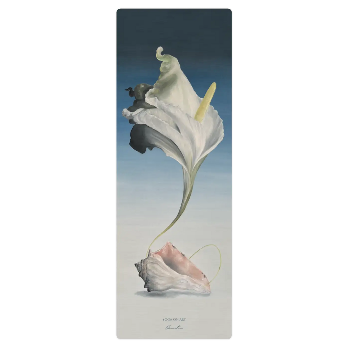 Bodynova Yoga on Art Matte Cloud Flower, weiße Premium Yogamatte mit zarter Calla-Blumenmuster, ideal für Yoga und Meditation
