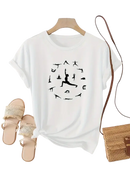 Weißes Yoga-T-Shirt von Mana Shop mit Asanas-Motiv, kurzärmelig, bequemes Yoga- und Sportkleid.