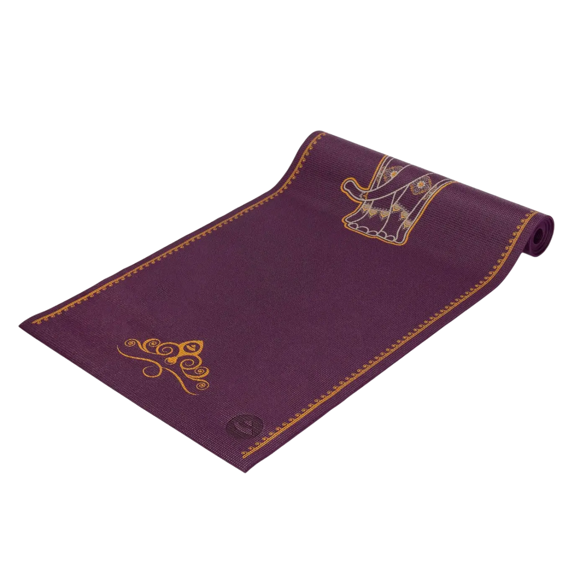Lila Yogamatte BIG ELEPHANT von Bodynova, rutschfest und komfortabel, mit goldbesticktem Design für Yoga und Fitness.
