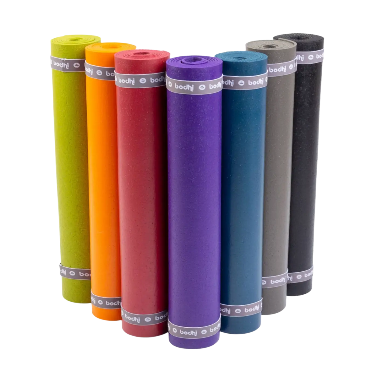 Gerollte Bodynova Yogamatte RISHIKESH Premium 60 für Yoga, rutschfest und strapazierfähig, in neutraler Farbe.